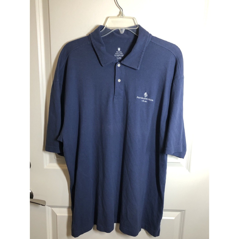 Peter Millar Men Polo Extra Large Blue Shirt Sun Washed Mesh Four Seasons Austin